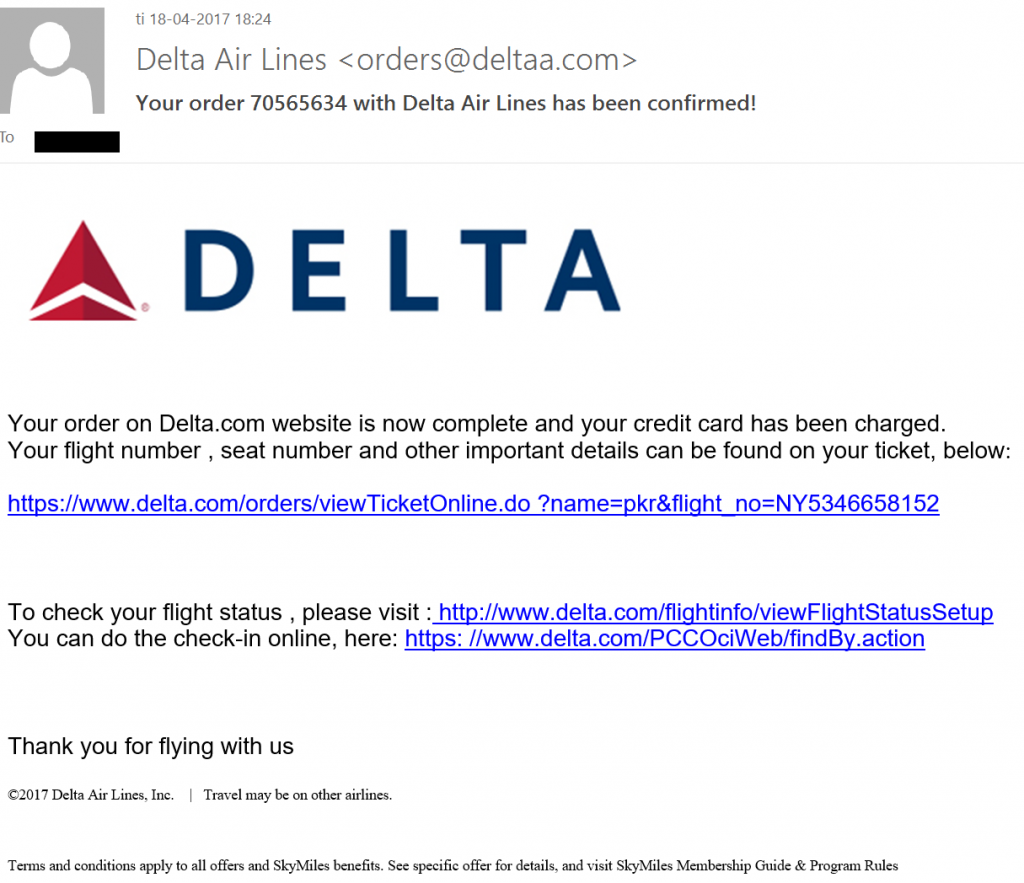 delta ticket receipt