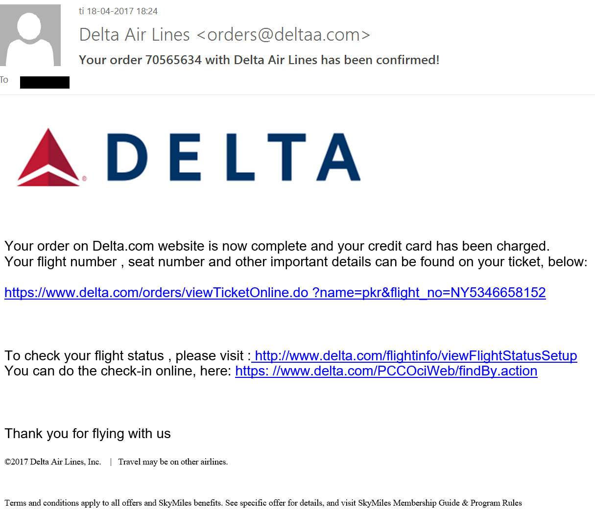 Fake Delta Airlines Receipt Packs Malware