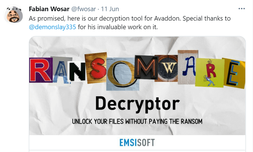 Emsisoft decryption tool annoucement