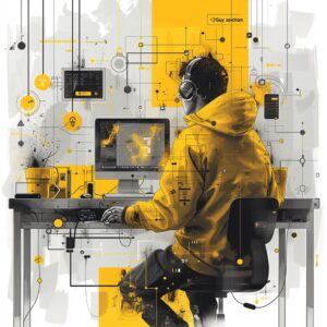 hacker in yellow hoodie 