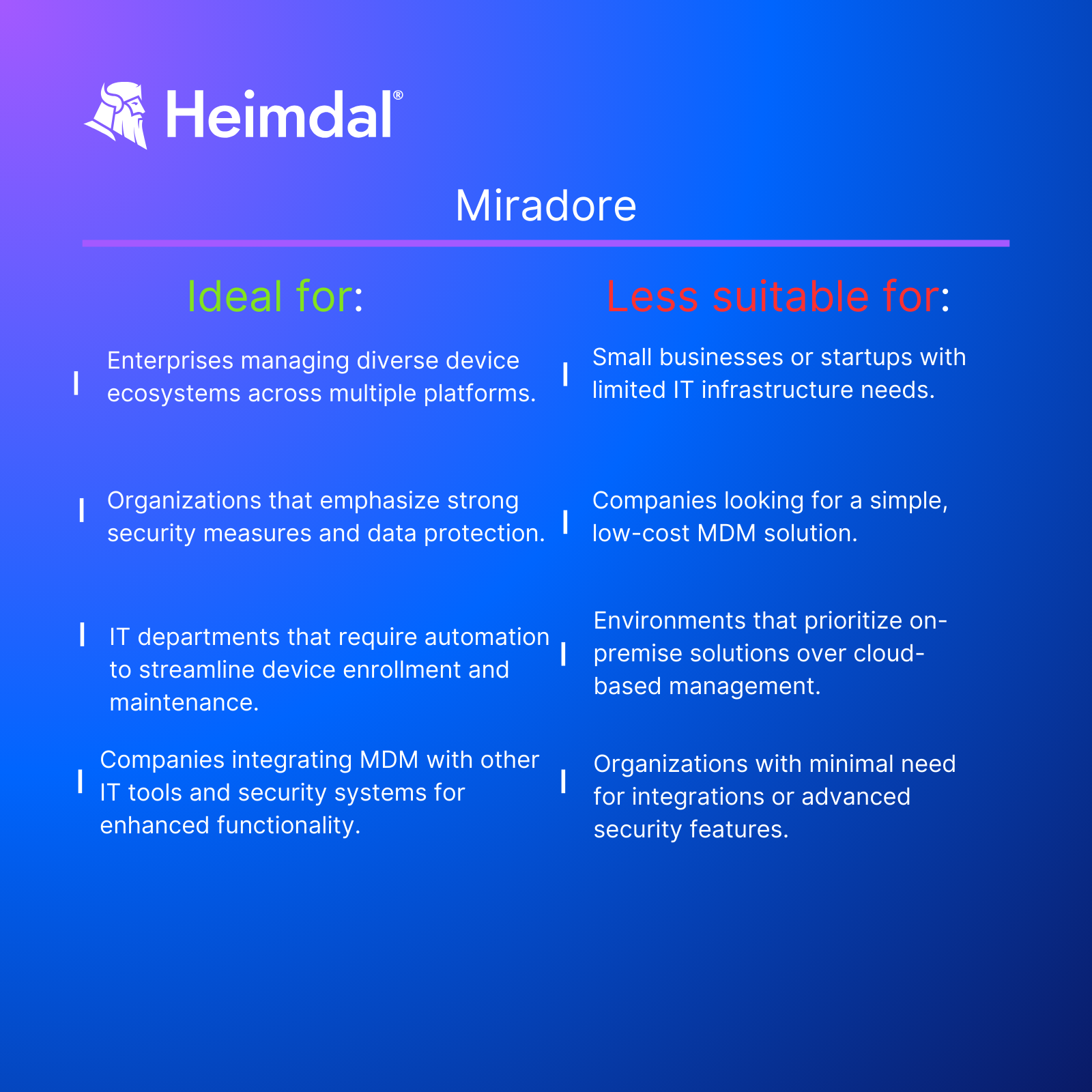 Miradore applicability infographic. 