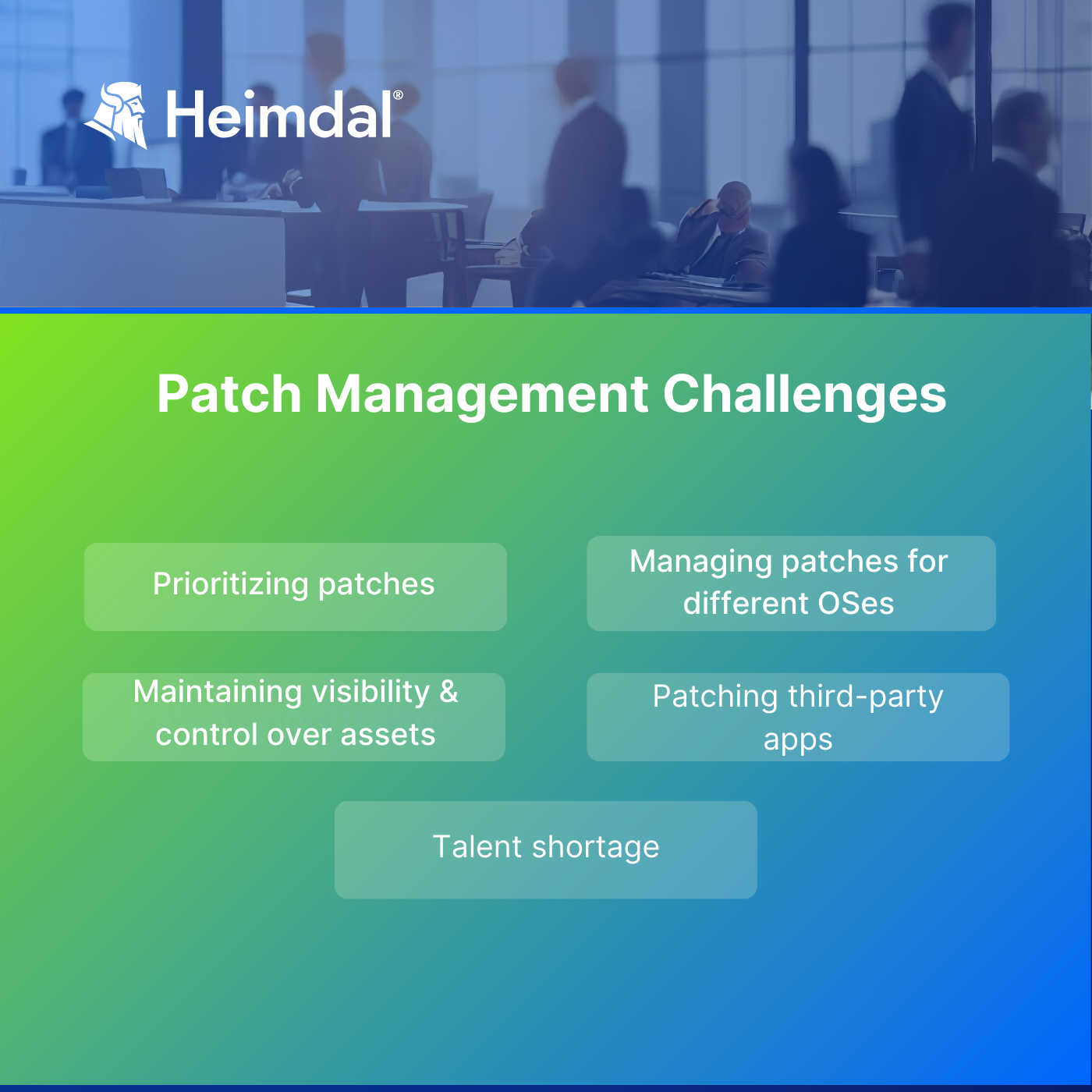 Infographic depicting the challenges associated with patch management. 