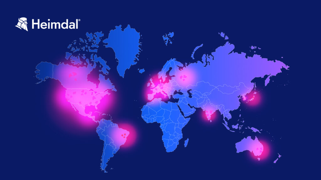 Heimdal branded heatmap depicting the distribution of Linux servers vulnerable to the regreSSHion flaw. 