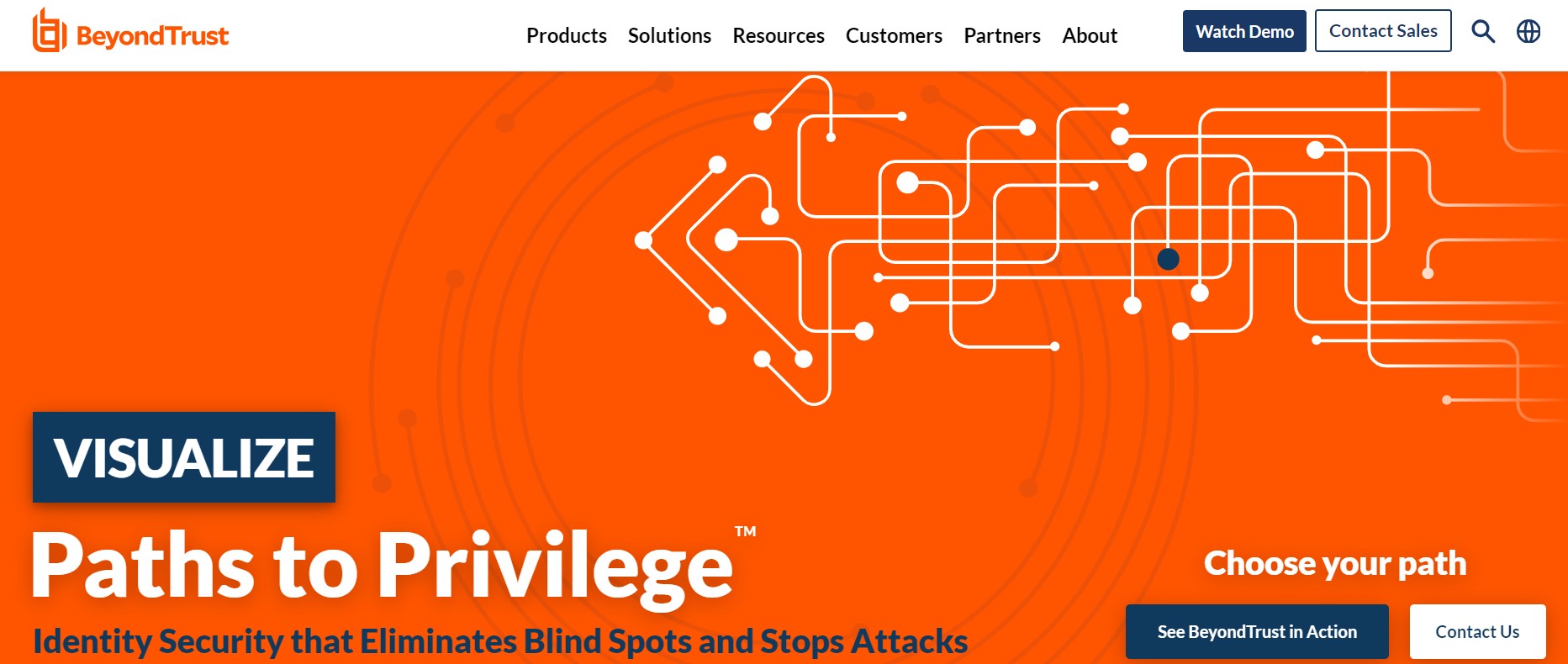 BeyondTrust Visualize Paths to Privilege Banner: Banner image for BeyondTrust's Visualize Paths to Privilege, promoting identity security to eliminate blind spots and stop attacks.