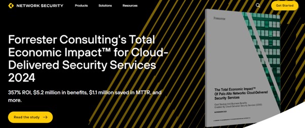 Network Security website displaying Forrester Consulting's Total Economic Impact study for cloud-delivered security services in 2024.