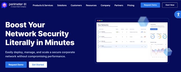 Perimeter 81 homepage offering network security solutions with rapid deployment.