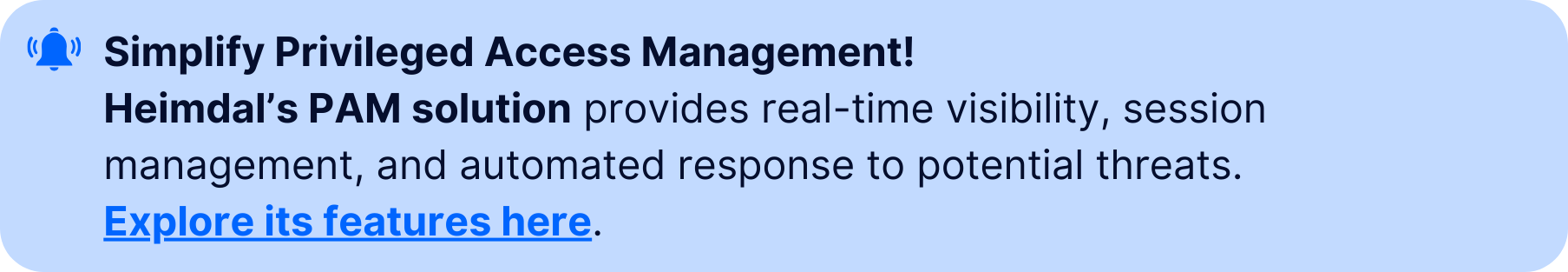 Callout box promoting Heimdal's PAM solution with real-time visibility, session management, and automated threat response.