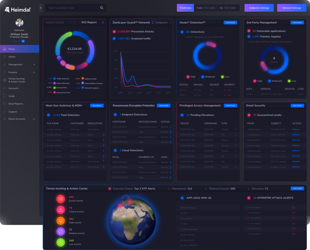 XDR dashboard for unified endpoint management