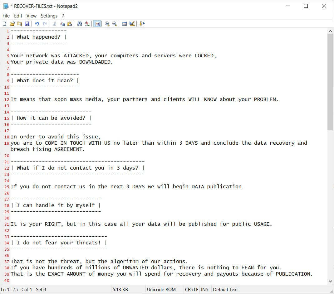 egregor ransomware - ransom note