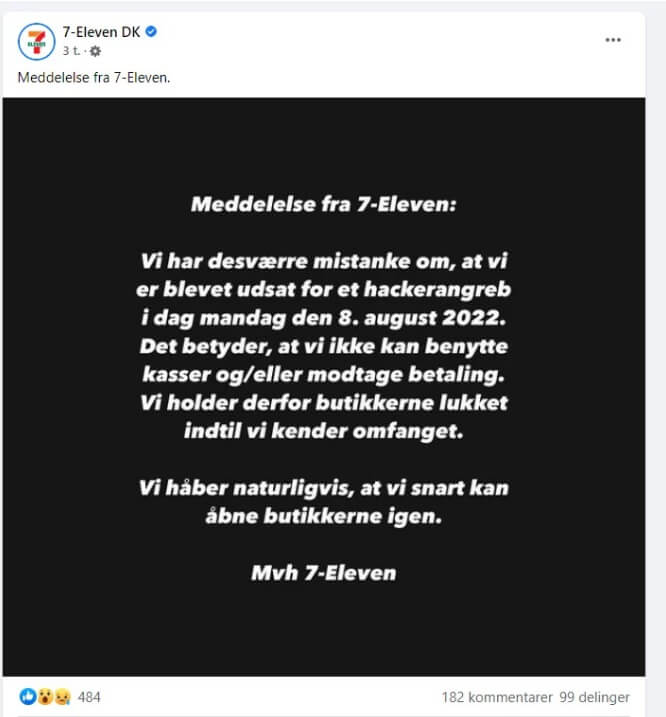 A 7-eleven statement posted to Facebook