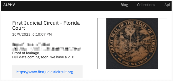 BlackCat message Florida Court