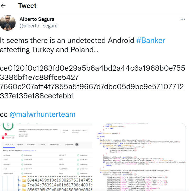 Alberto Segura Tweet on MasterFred malware picture