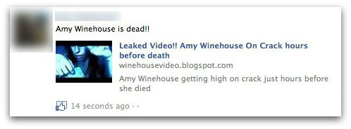 Amy Winehouse dead - Facebook scam