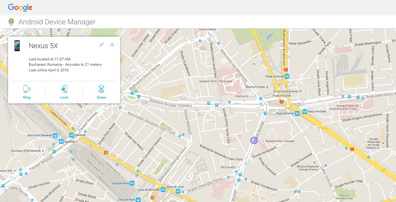 Android Device Manager - Nexus 5X test