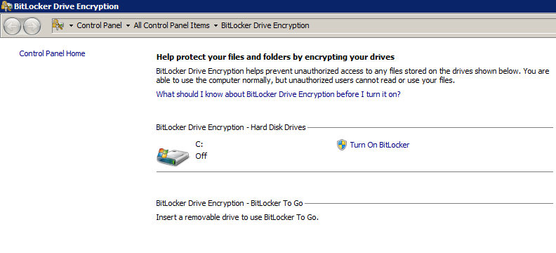 you would like to implement bitlocker to encrypt data on a hard disk