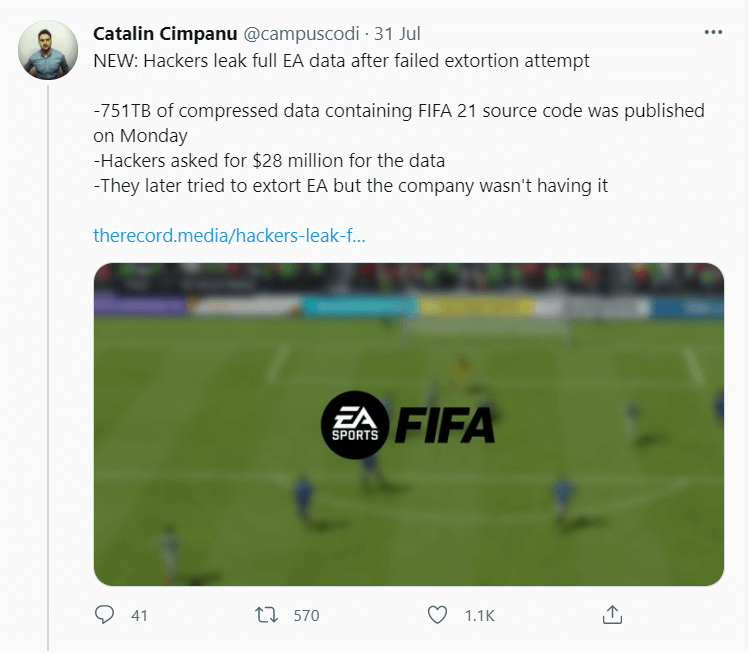 EA Data Leakage Twitter post picture