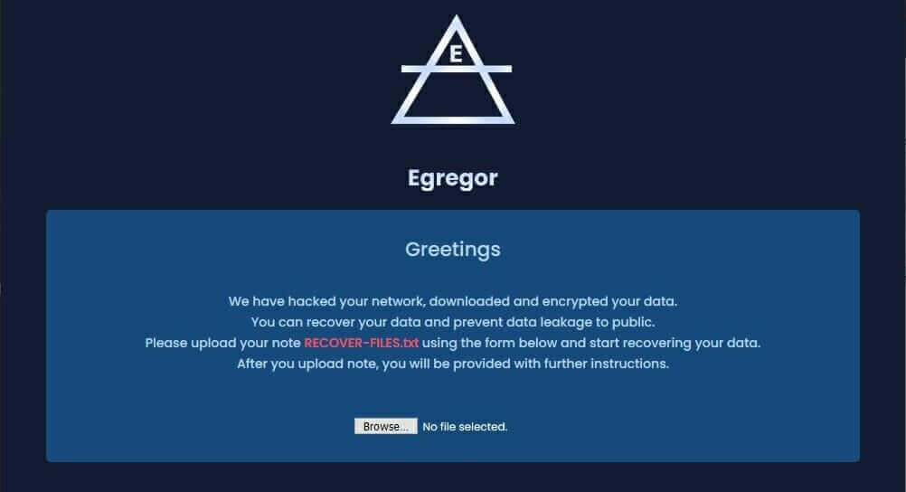 egregor ransomware - landing page