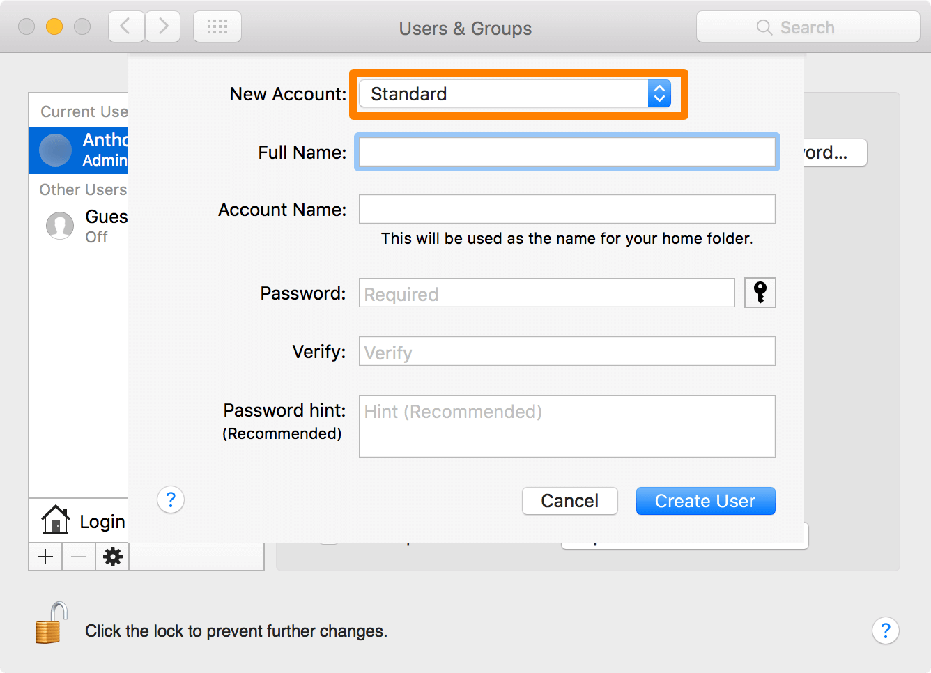 macbook command prompt new suer