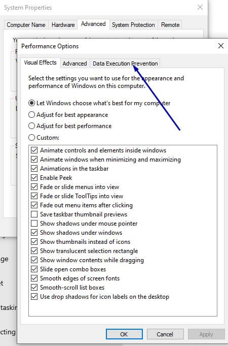 Enable DEP step 4