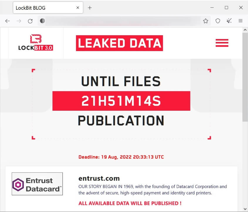 Entrust page on the LockBit data leak site