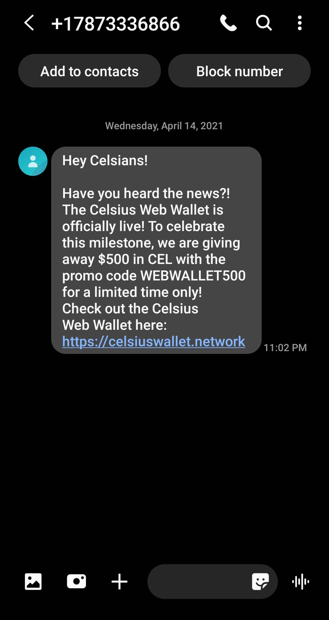 Celsius SMS phishing image heimdal security