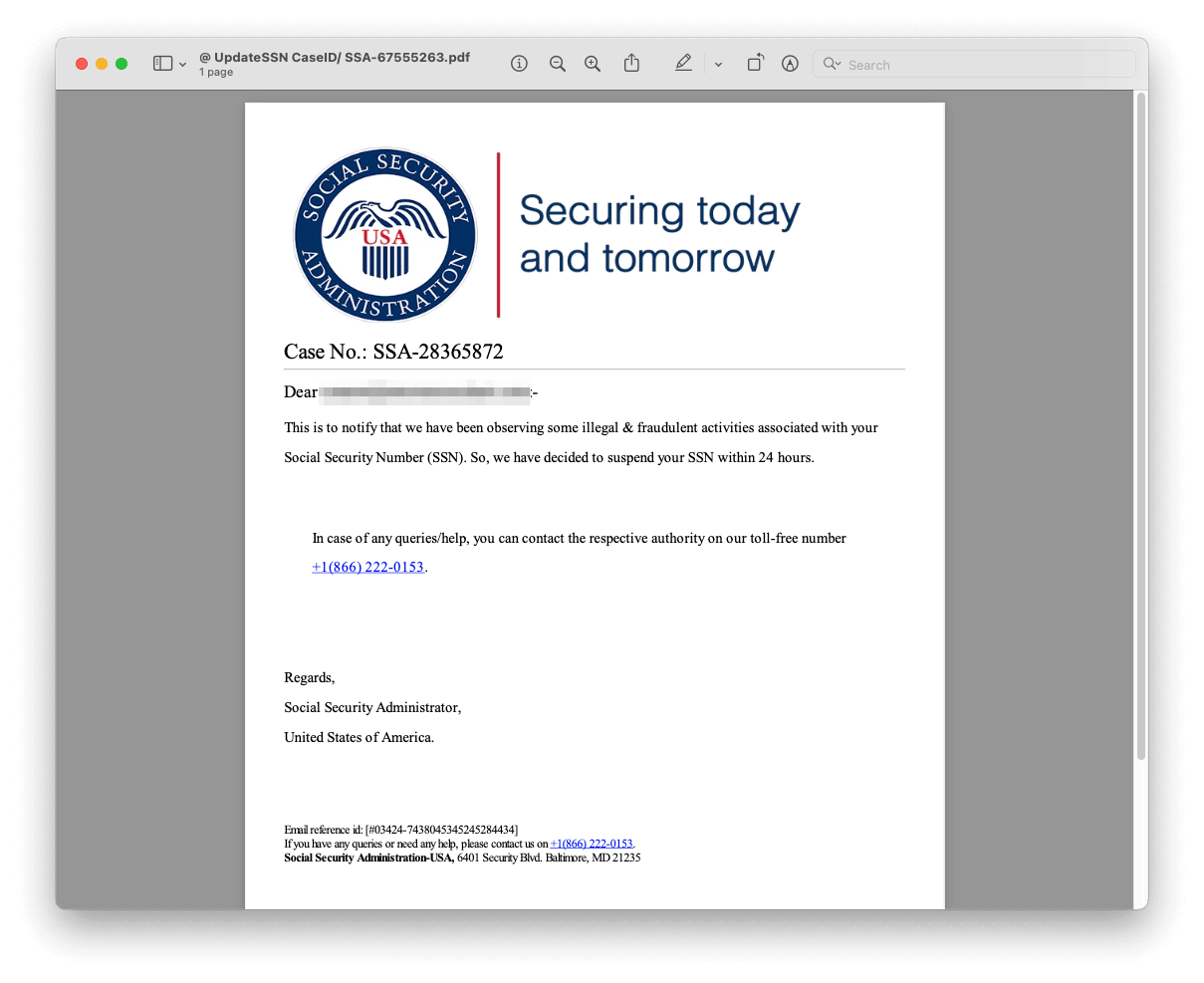 Phishing Campaign Aims for Social Security Numbers