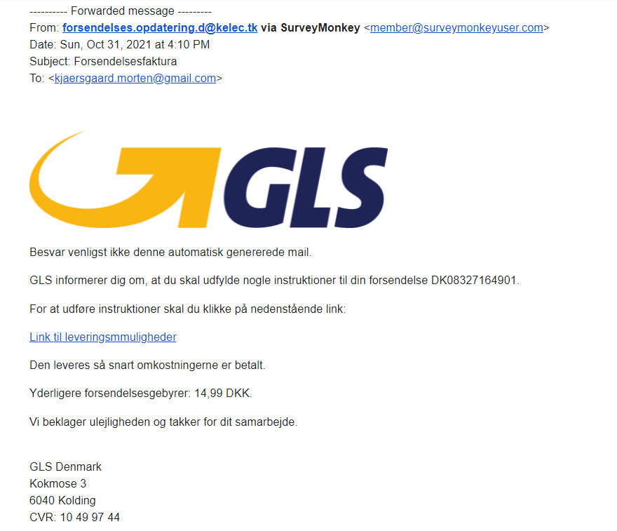 GLS SPAM campaign email sample