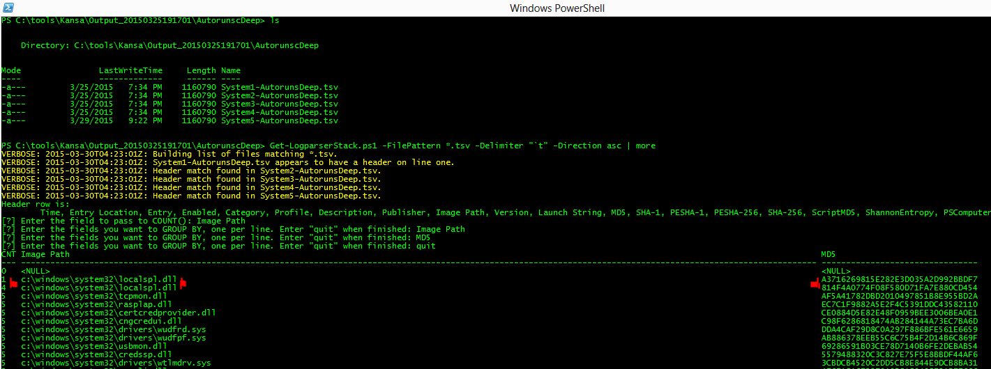 Kansa dashboard command line screenshot.