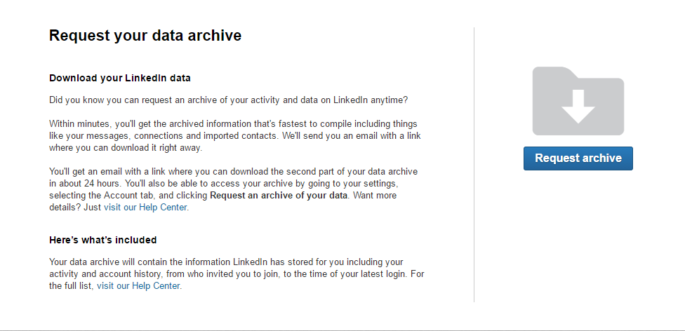 LinkedIn security - Request Data Archive