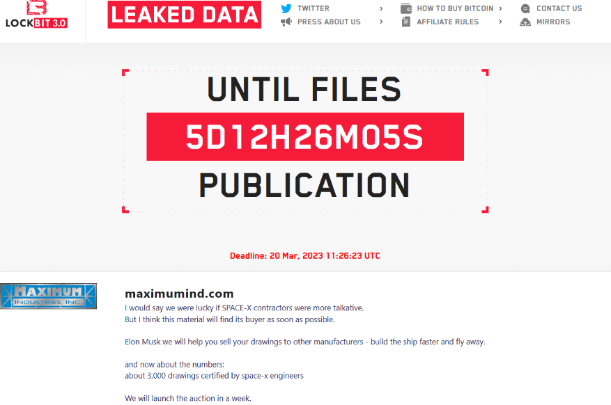 Lockbit's Message for Space X and Maximum Industries