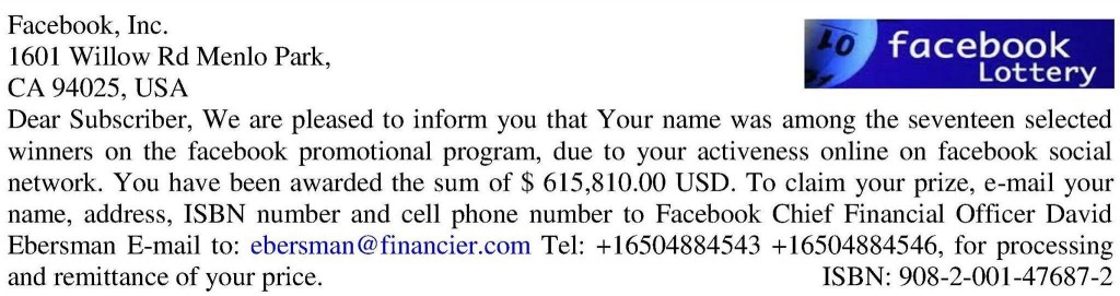 Lottery scam - Facebook