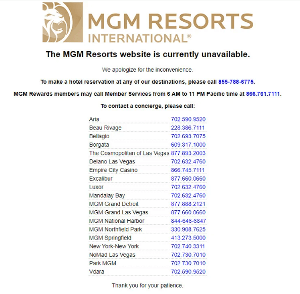 MGM website down