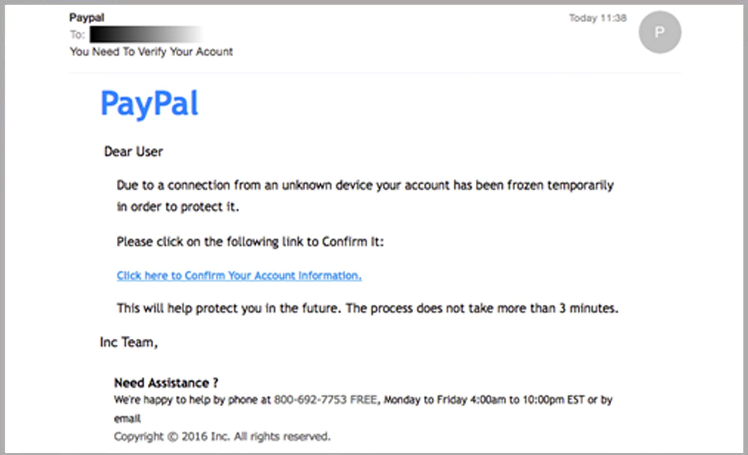 MailGuard PayPal MailChimp Scam Email Sample April 2016