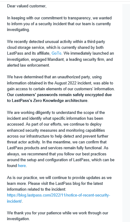lastpass security incident email