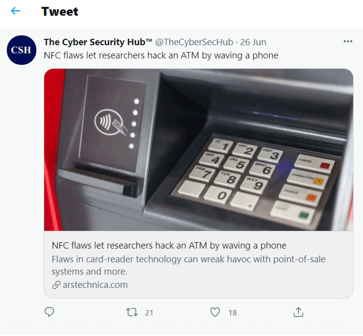 Twitter post on NFC Vulnerabilities topic