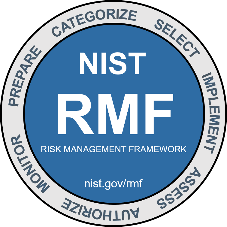 NIST Risk Management framework logo featuring the seven essential steps. 