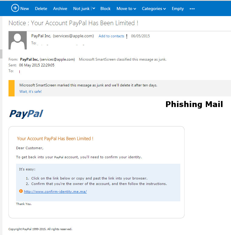 paypal spam email