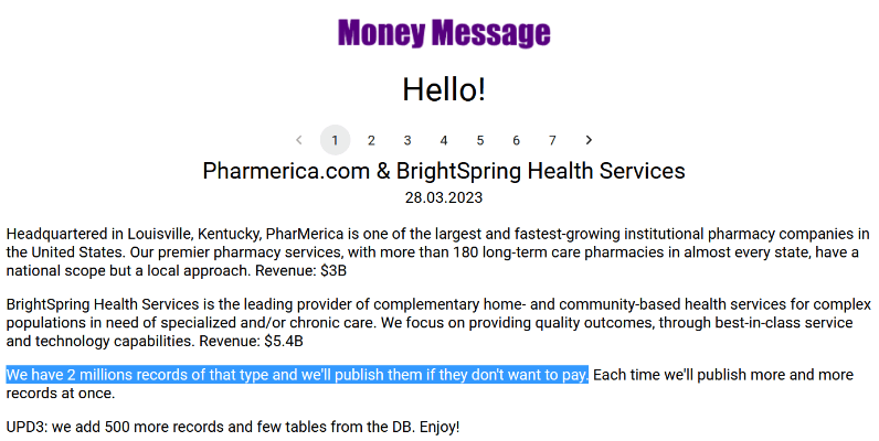 PharMerica Data Breach Ransomware Message