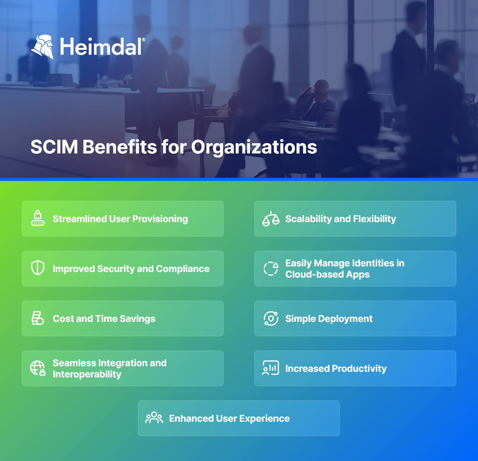 Picture for Heimdal's blog showing SCIM benefits for companies