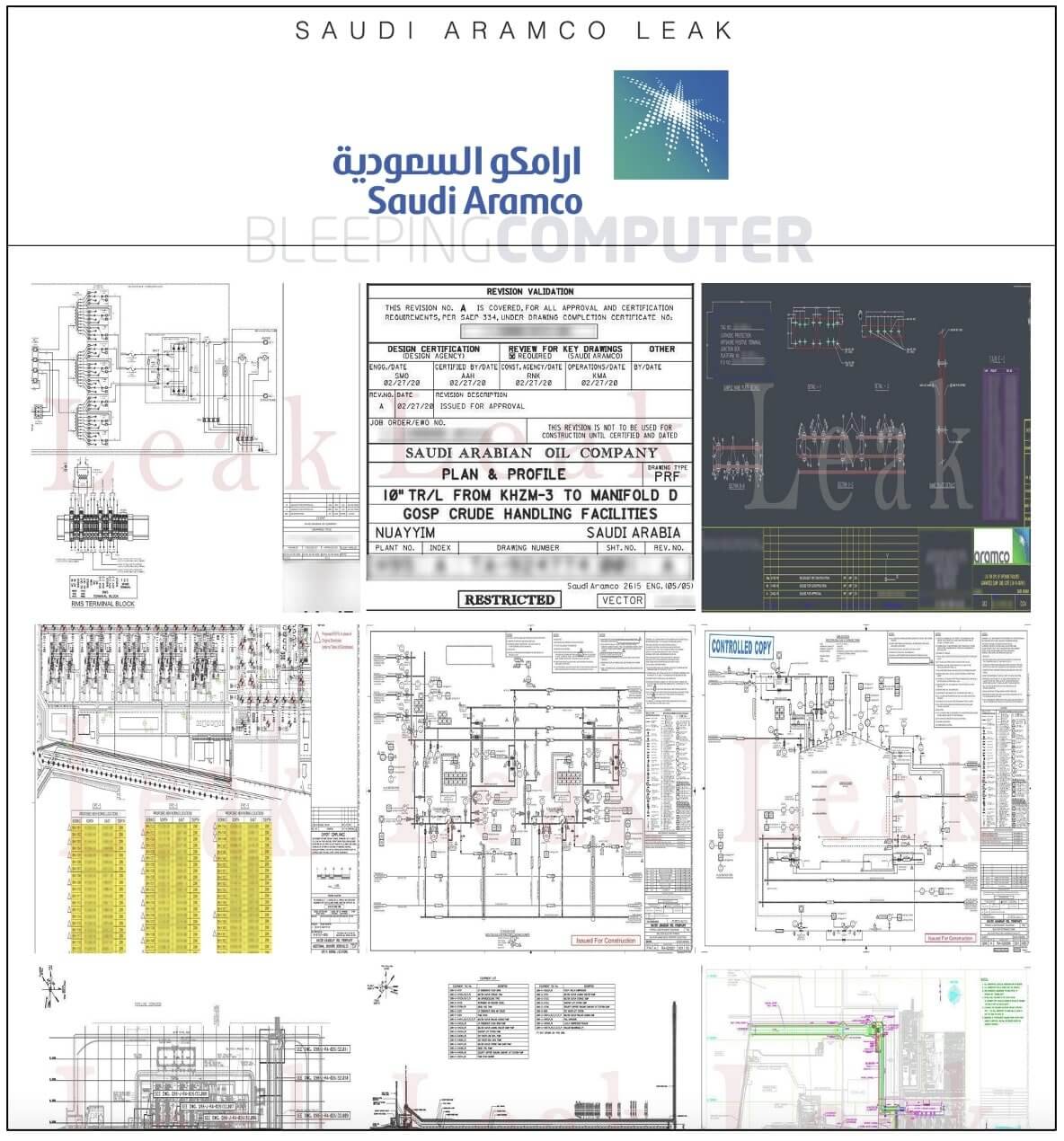 Samples of stolen Saudi Aramco data and blueprints shared on leak site