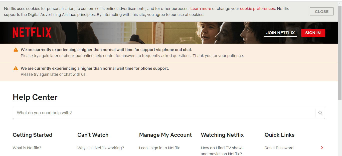 screenshot of netflix help center