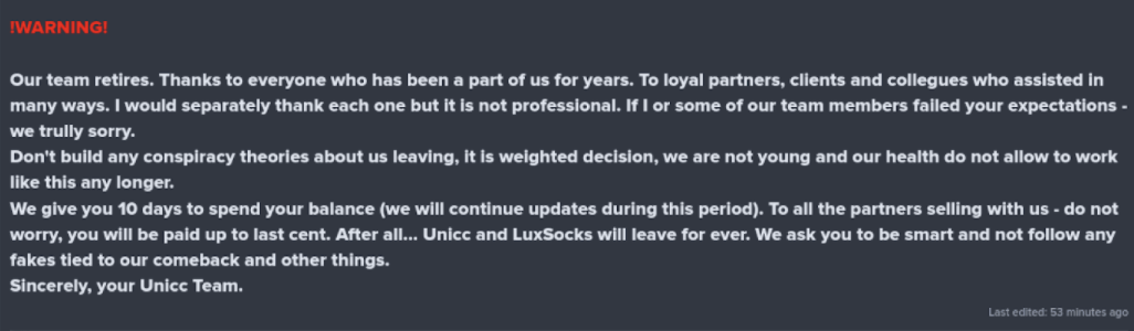 UniCC Retirement Message Elliptic