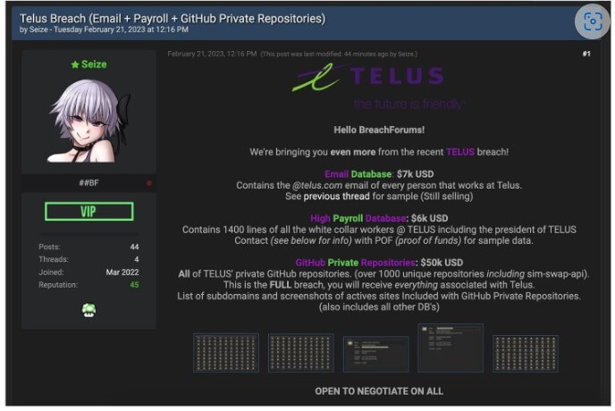 Hackers Claim They Breached Telus, Canada\'s Second-largest Telecom Company