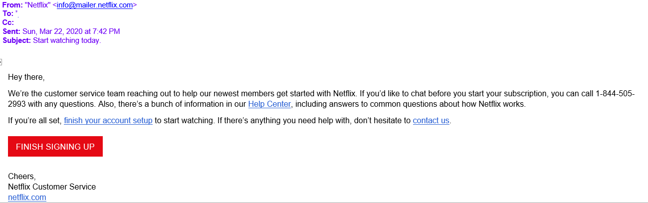 screenshot of netflix phishing campaign