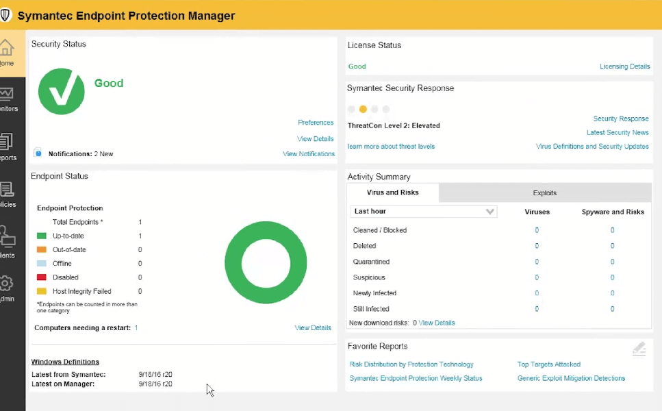 Endpoint Manager, Security Manager Dashboard