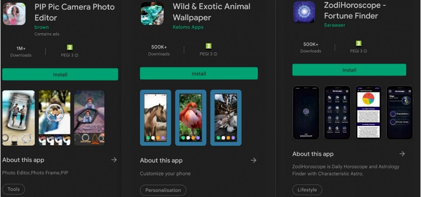 Three malicious applications still available on the Google Play Store