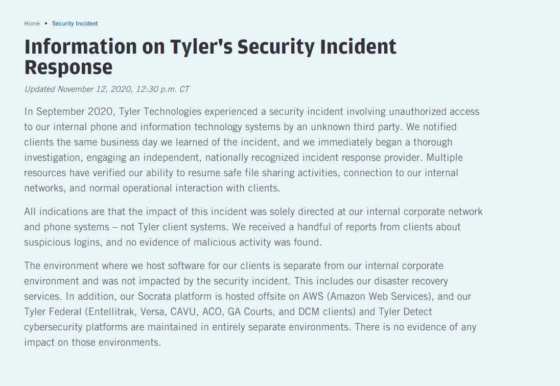 Tyler technologies Ransomware