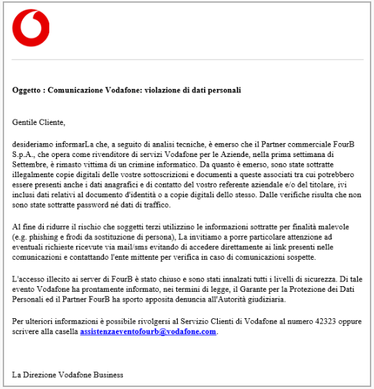 Vodafone Italy Notice