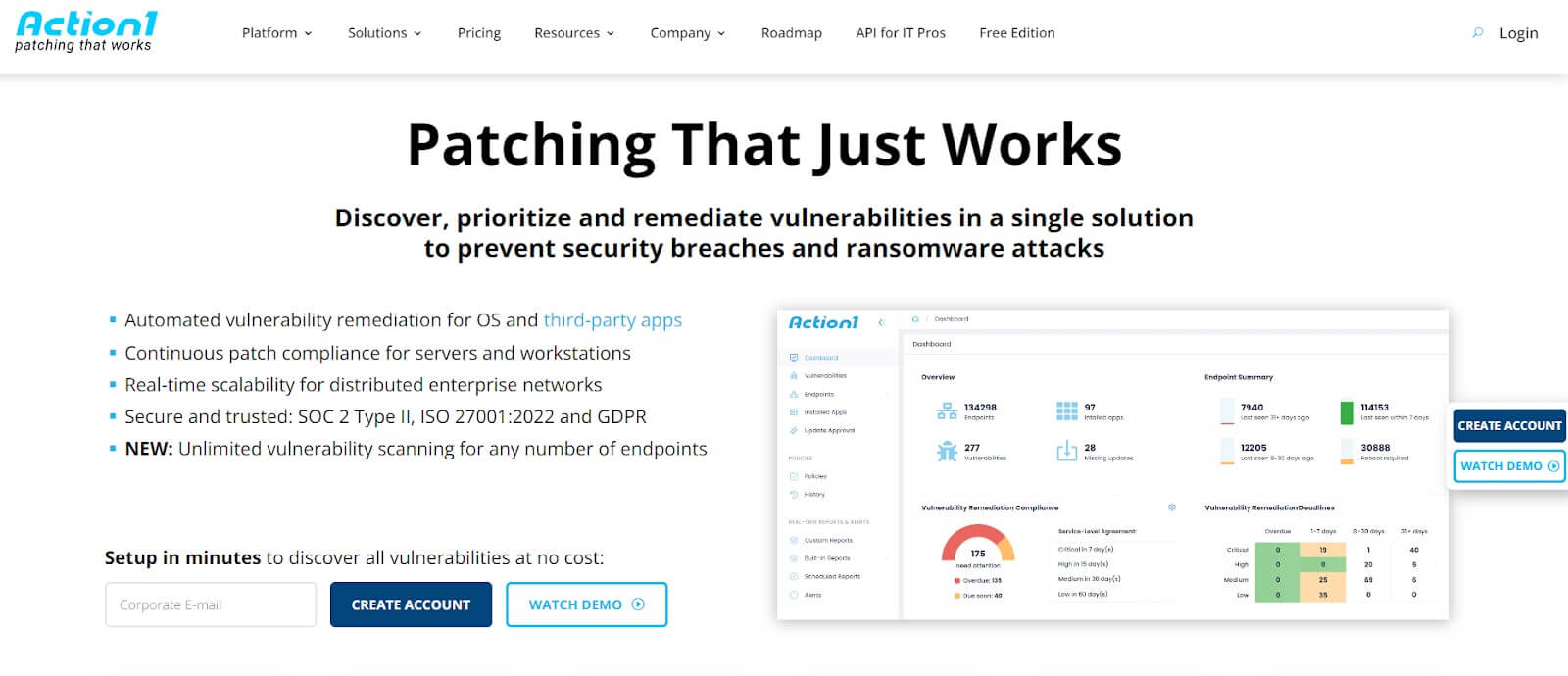 screenshot from action1's website showcasing their patching solution's capabilities