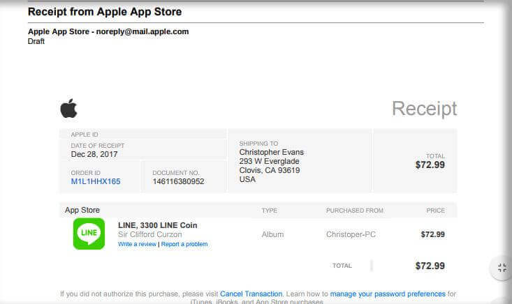 Invoice Example Apple ID Phishing Scams 